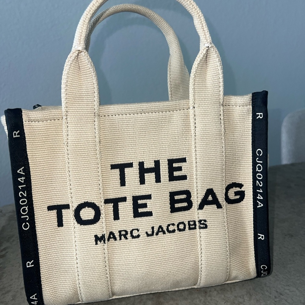 The Jacquard Marc Jacobs Cream and Black Canvas Small Tote Bag